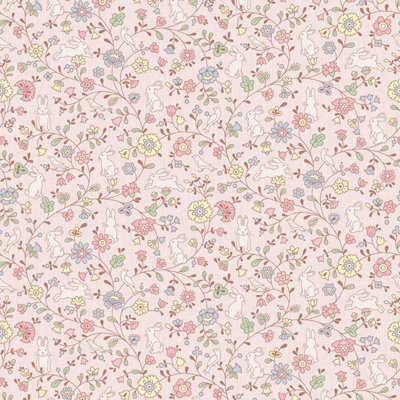 Grandeco Liberty Floral Bunny Trail Nursery Textured Wallpaper Pink