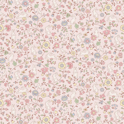 Grandeco Liberty Floral Bunny Trail Nursery Textured Wallpaper Pink