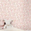 Grandeco Liberty Floral Bunny Trail Nursery Textured Wallpaper Pink