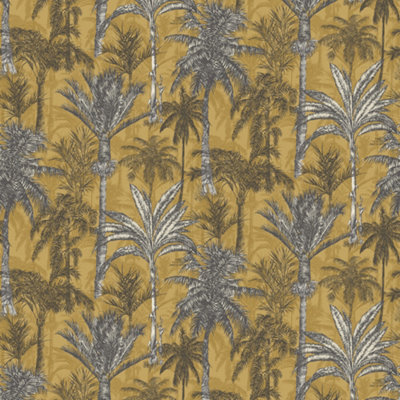 Grandeco Life Hawaiian Palm Ochre Wallpaper 161205
