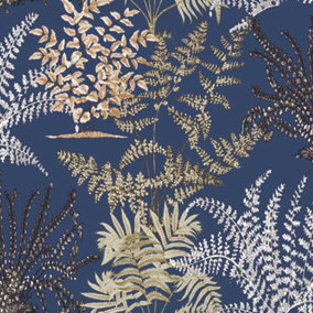 Grandeco Lima Delicate Fern Textured Wallpaper, Blue