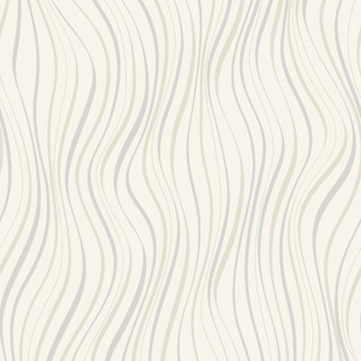 Grandeco Line-Up Wave Stripe Blown Vinyl Textured Wallpaper, Neutral