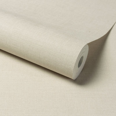 Grandeco Linen Effect Fabric Plain Textured Wallpaper, Beige