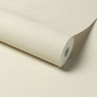 Grandeco Linen Effect Fabric Plain Textured Wallpaper, Cream