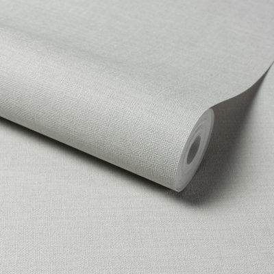 Grandeco Linen Effect Fabric Plain Textured Wallpaper, Grey
