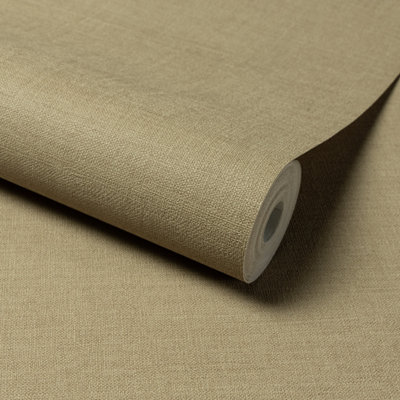 Grandeco Linen Effect Fabric Plain Textured Wallpaper, Moss Green