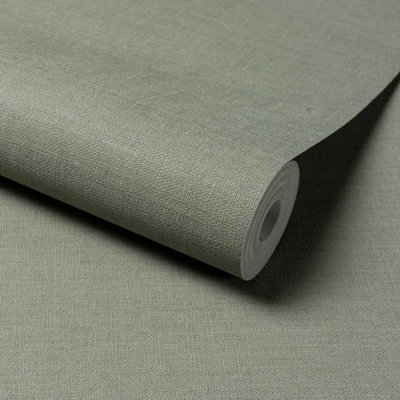 Grandeco Linen Effect Fabric Plain Textured Wallpaper, Teal