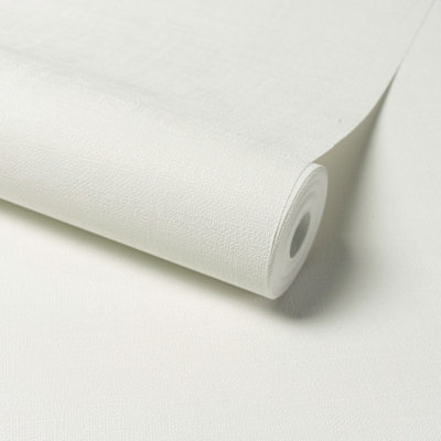 Grandeco Linen Effect Fabric Plain Textured Wallpaper, White