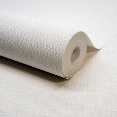 Grandeco Linen Textured Plain Wallpaper, Off White