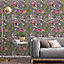 Grandeco Lola Painted Floral Trail Smooth Wallpaper, Charcoal Pink