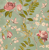 Grandeco Lola Painted Floral Trail Smooth Wallpaper, Sage Green