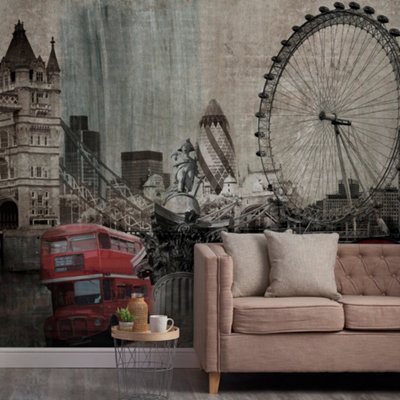 Grandeco London City Montage 7 Lane Mural Textured Mural, 2.8 x 3.71m
