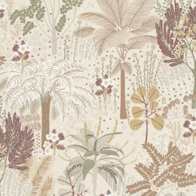 Grandeco Louan Floral Foliage Metallic Textured Wallpaper Neutral