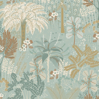 Grandeco Louan Floral Foliage Sage Metallic Textured Wallpaper