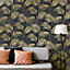 Grandeco Lounge Palm Leaves Black Metallic Gold Tropical Wallpaper A46104
