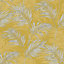Grandeco Lounge Palm Leaves Tropical Ochre Yellow Metallic Silver Wallpaper