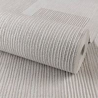 Grandeco Lucena Shadow Squares Grey Striped Glitter Textured Wallpaper