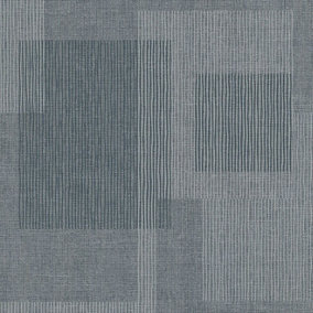 Grandeco Lucena  Shadow Squares Navy & Charcoal Striped Glitter Textured Wallpaper