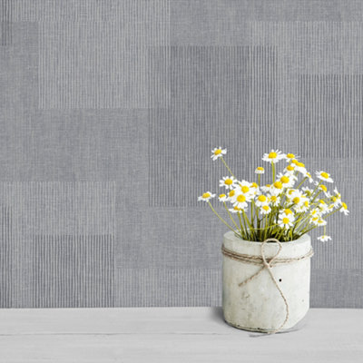 Grandeco Lucena  Shadow Squares Navy & Charcoal Striped Glitter Textured Wallpaper