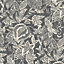 Grandeco Mae Painted Jungle Leaves Linen Textured Wallpaper, Charcoal Black