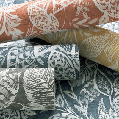 Grandeco Mae Painted Jungle Leaves Linen Textured Wallpaper, Charcoal Black