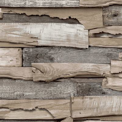 Grandeco Malay Natural Planked Wood effect Wallpaper