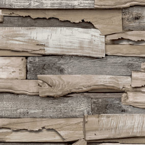 Grandeco Malay Natural Planked Wood effect Wallpaper