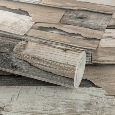 Grandeco Malay Natural Planked Wood effect Wallpaper