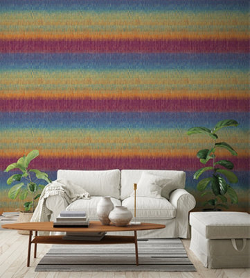 Grandeco Malibu Festival Bright Grasscloth Multi-coloured Rainbow Textured Wallpaper