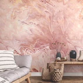 Grandeco Marble 3 lane repeatable Textured Mural, 2.8 x 1.59m Pink Coral