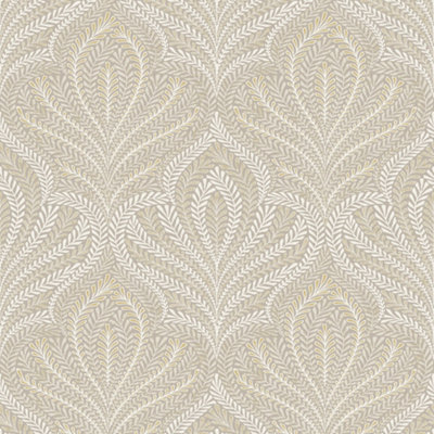 Grandeco Margot Ornamental Filigree Metallic Damask Textured Wallpaper, Neutral