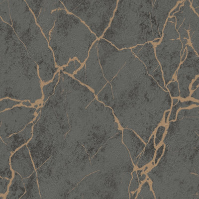 Grandeco Marmor Copper Veined Marble Blown Vinyl Wallpaper, Charcoal Grey