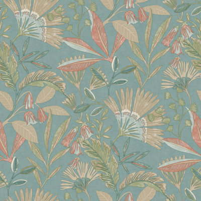Grandeco Matisse Tropical Leaves Textured Wallpaper, Cornflower Blue