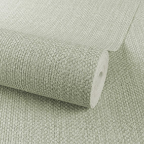 Grandeco Meaux Plain Fabric Textured Wallpaper, Green