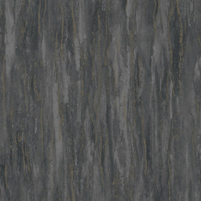 Grandeco Meteora Distressed Painted Plaster Effect Textured Wallpaper, Charcoal Black