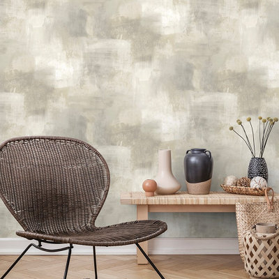 Grandeco Metro Distressed Paint Rustic Plaster effect textured Wallpaper, Taupe