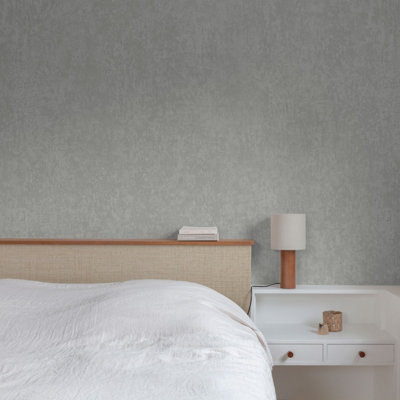 Grandeco Mikaya Plaster Plain Blown Vinyl Wallpaper, Dove Grey