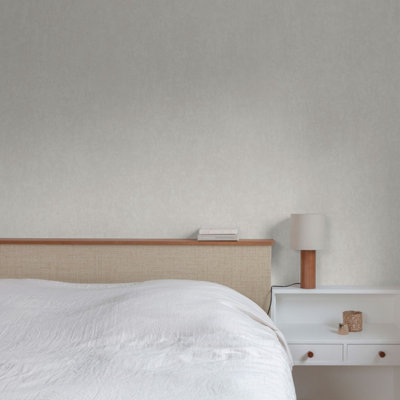 Grandeco Mikaya Plaster Plain Blown Vinyl Wallpaper, White
