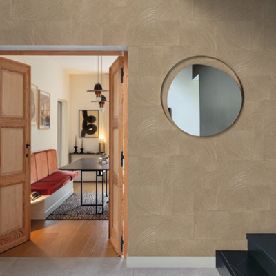 Grandeco Murio Log Cabin Cut Wood Effect Blown Vinyl Wallpaper, Natural Taupe