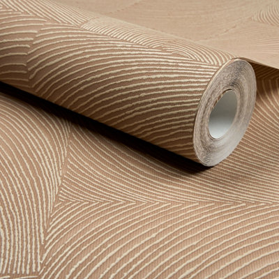 Grandeco Murio Log Cabin Cut Wood Effect Blown Vinyl Wallpaper, Natural Taupe
