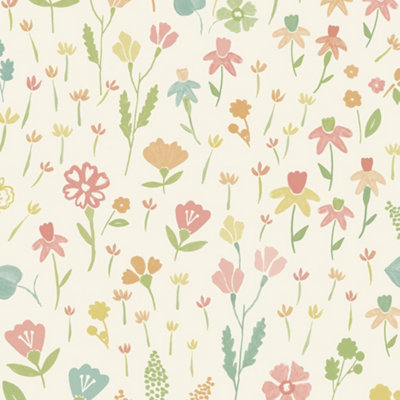 Grandeco Naive Ditsy Garden Flowers Textured Wallpaper, Neutral Pink