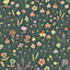 Grandeco Naive Garden Ditsy Flowers Textured Wallpaper, Black