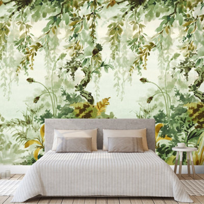 Grandeco Naive Watercolour Jungle Green 3 Lane Repeatable Wallpaper Mural 1.59 x 2.8m