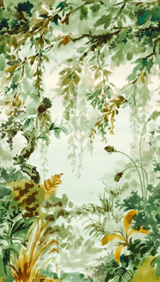 Grandeco Naive Watercolour Jungle Green Repeatable Wallpaper Mural 159 x 280cm