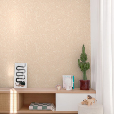 Grandeco Native Woodland Animals Nursery Textured Wallpaper, Blush