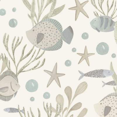 Grandeco Nemo Sealife Fish Nursery Textured Wallpaper, Blue