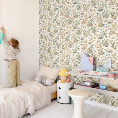Grandeco Nemo Sealife Fish Nursery Textured Wallpaper, Ochre