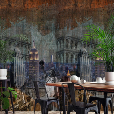 Grandeco New York Empire State Rugged Metal Wall 3 lane repeatable Textured Mural, 2.8 x 1.59m