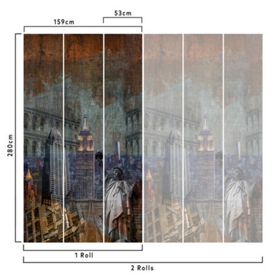 Grandeco New York Empire State Rugged Metal Wall 3 lane repeatable Textured Mural, 2.8 x 1.59m