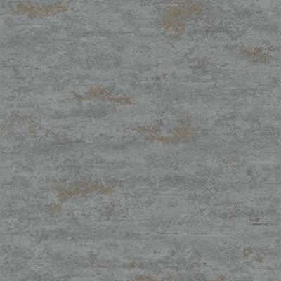 Grandeco On The Rocks Distressed Concrete Stone Textured Wallpaper, Charcoal Grey & Copper